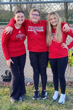 Eighth grade Ladycats tennis team members, from left, Sophie Richie, Leah Rardin, Chloe Holbrooke. Photo courtesy of Stacey Meyers.