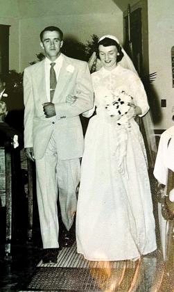 Jane Aulick and Omer Bentle were married May 30, 1954, at Blanket Creek Baptist Church when Omer was on leave from the Army. Jane made her own wedding gown. Photo courtesy of the Bentles.